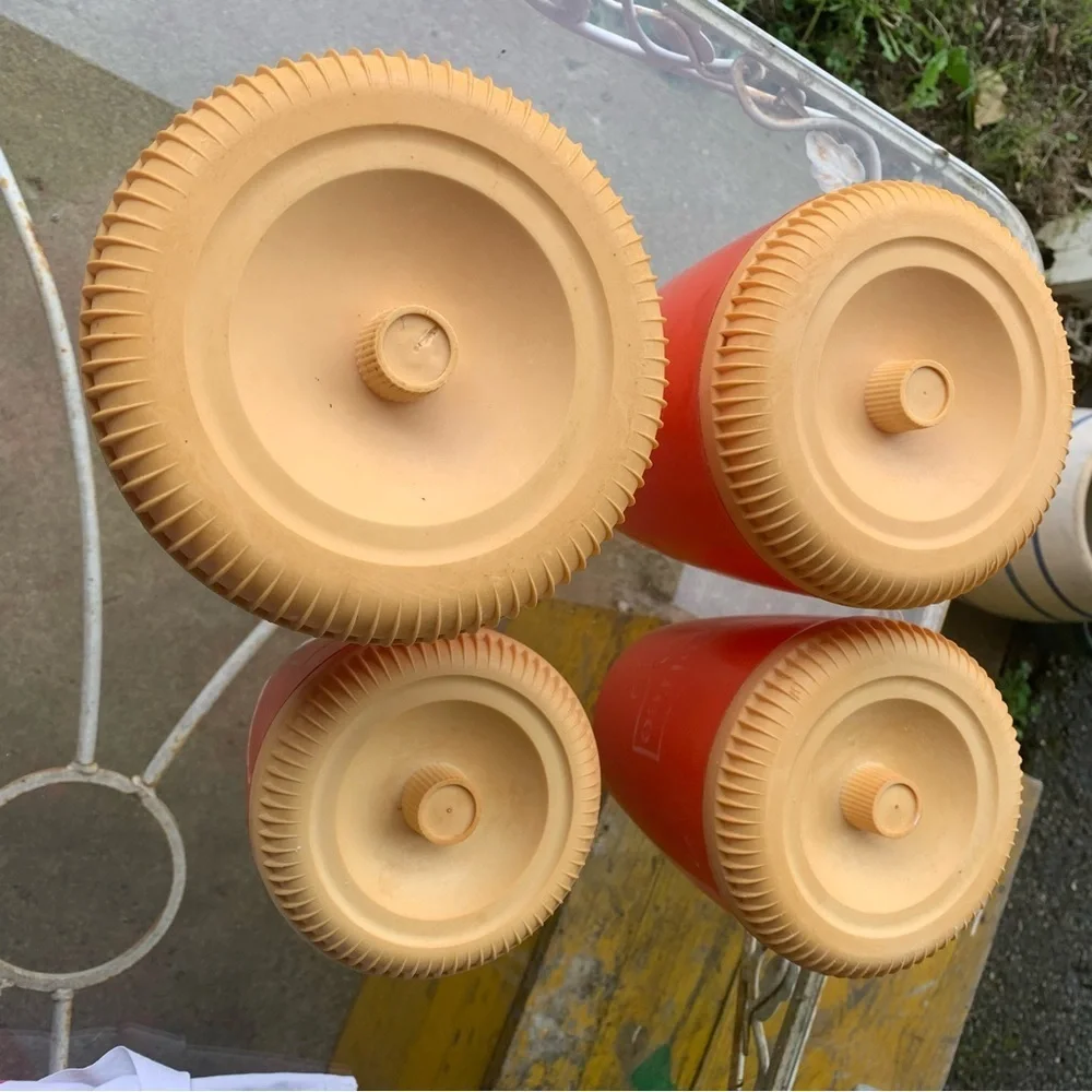 Vintage MCM Orange Tea Coffee Sugar Flour Round Cannister Set Plastic 60s 70s